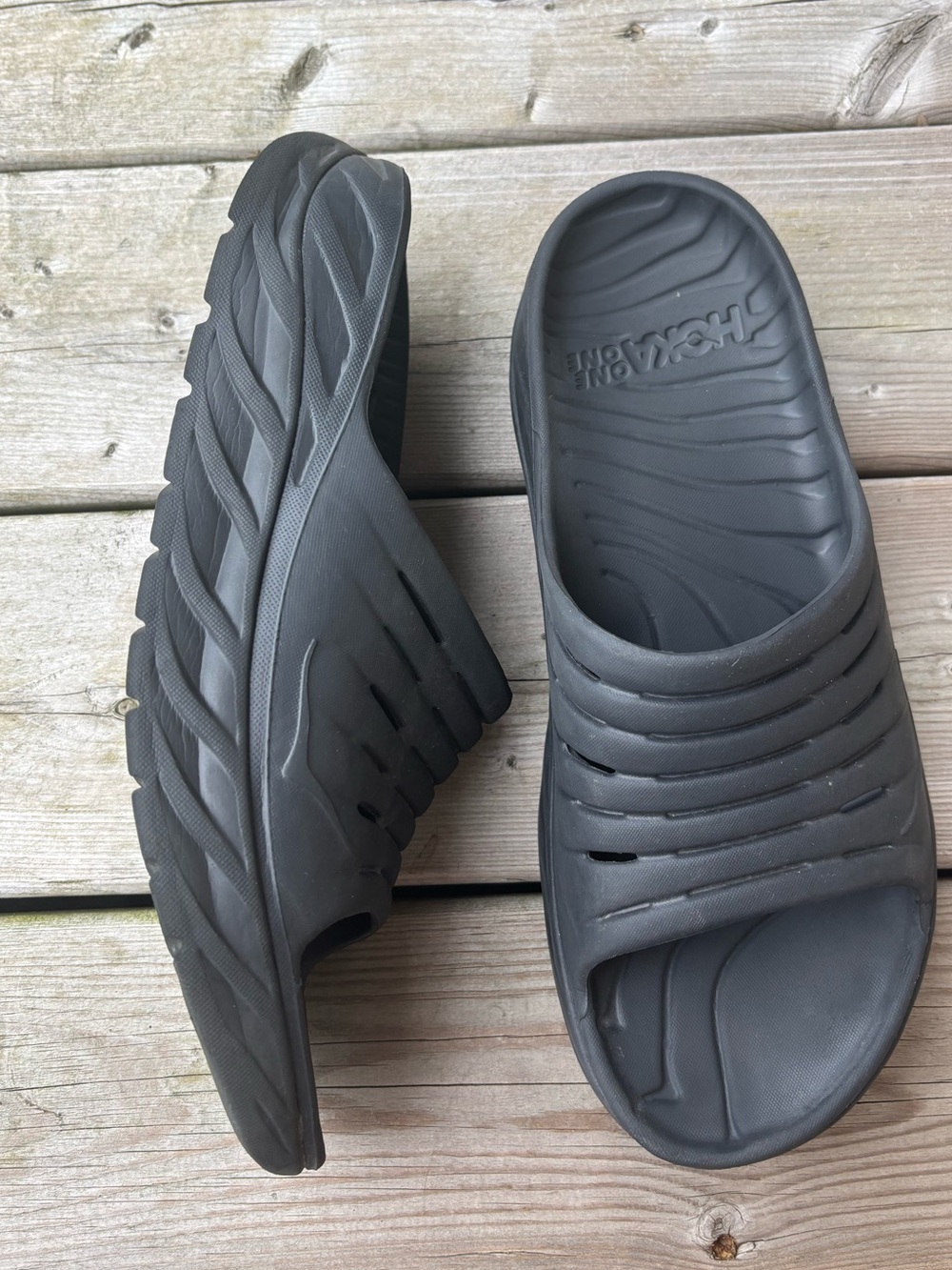 Men's 12 Hoka One One ORA Recovery Slides Black Sandal Sandals Workout